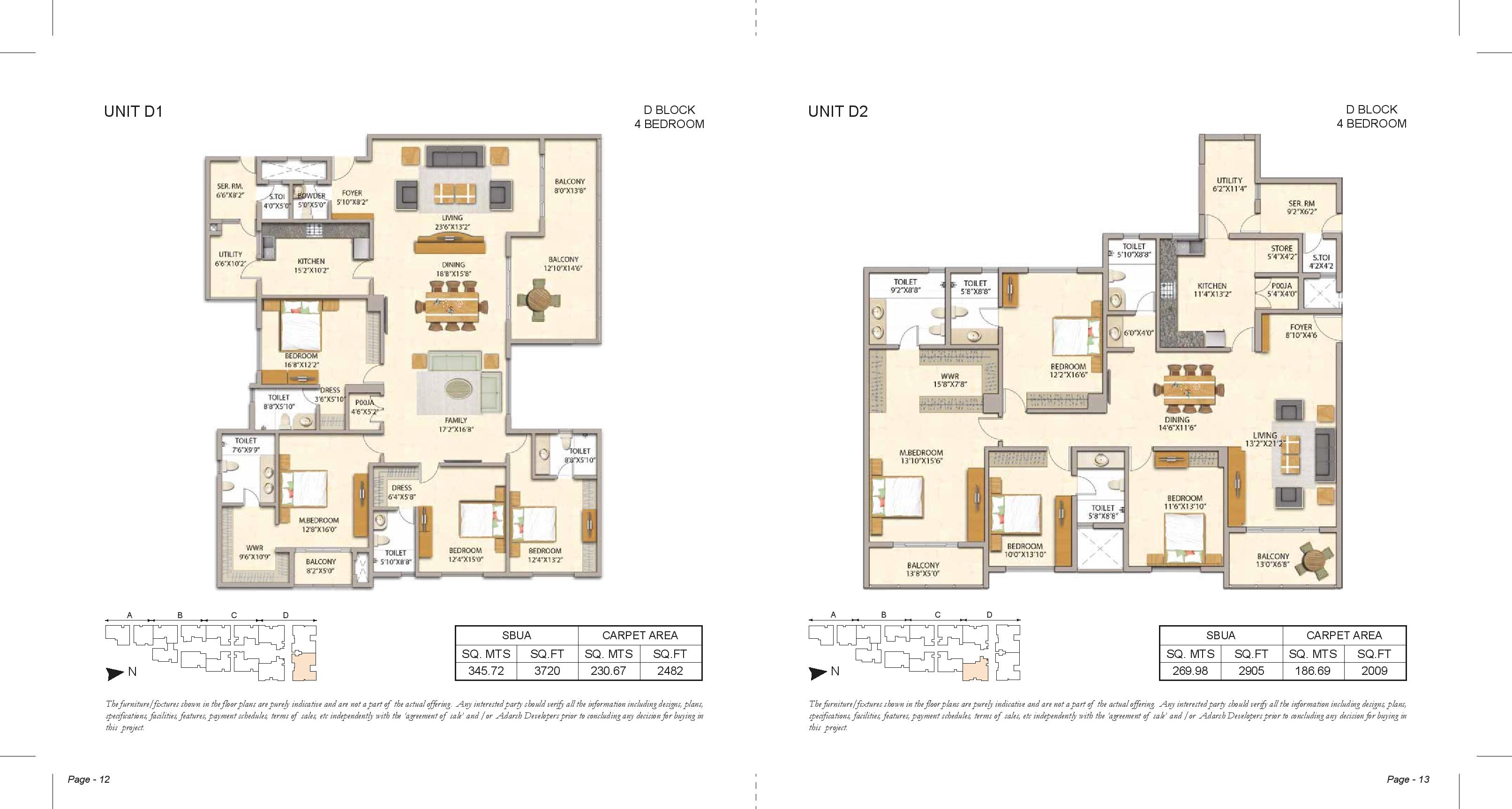 Adarsh Premia 4bhk floor plans