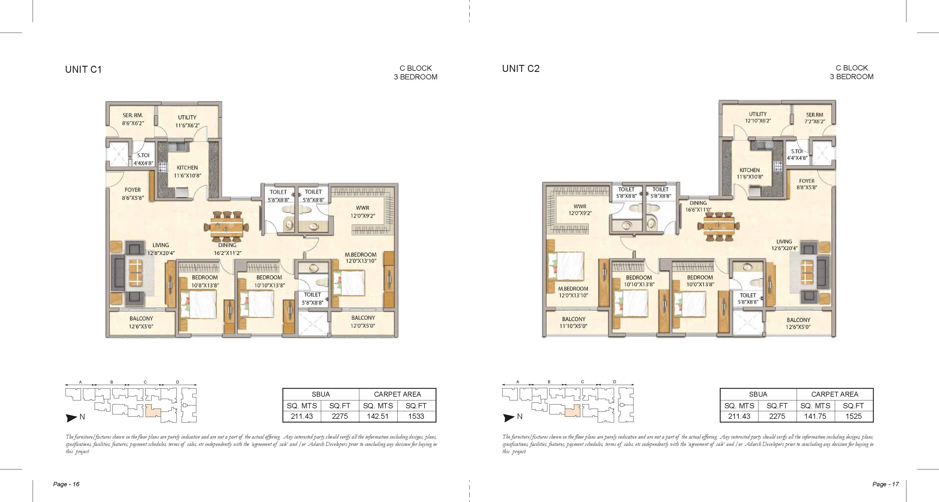 Adarsh Premia C Block 3bhk floor plans