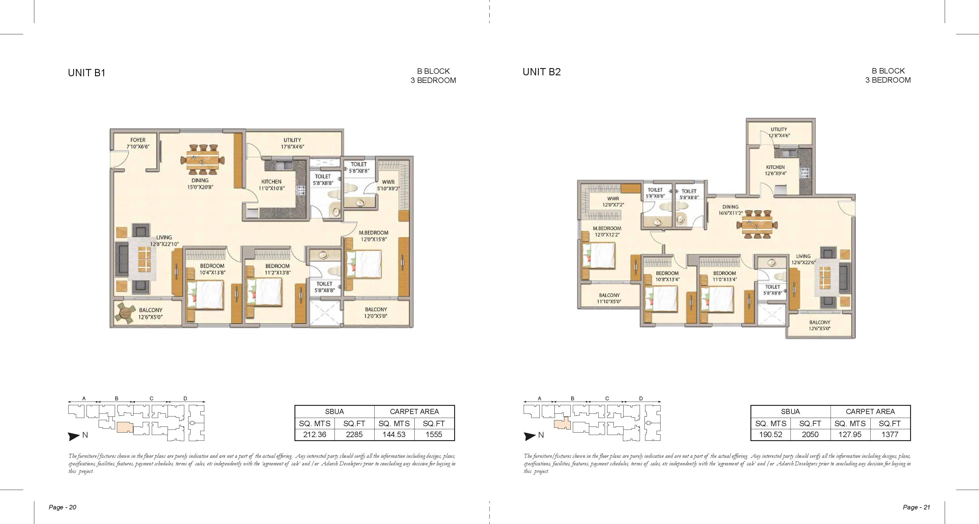 Adarsh Premia B Block 3bhk floor plans
