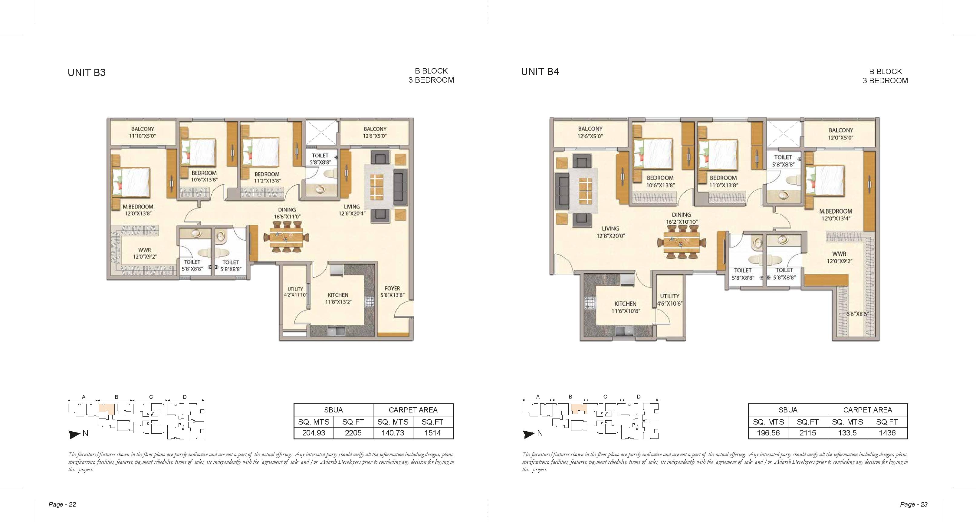 Adarsh Premia B Block 3bhk floor plans