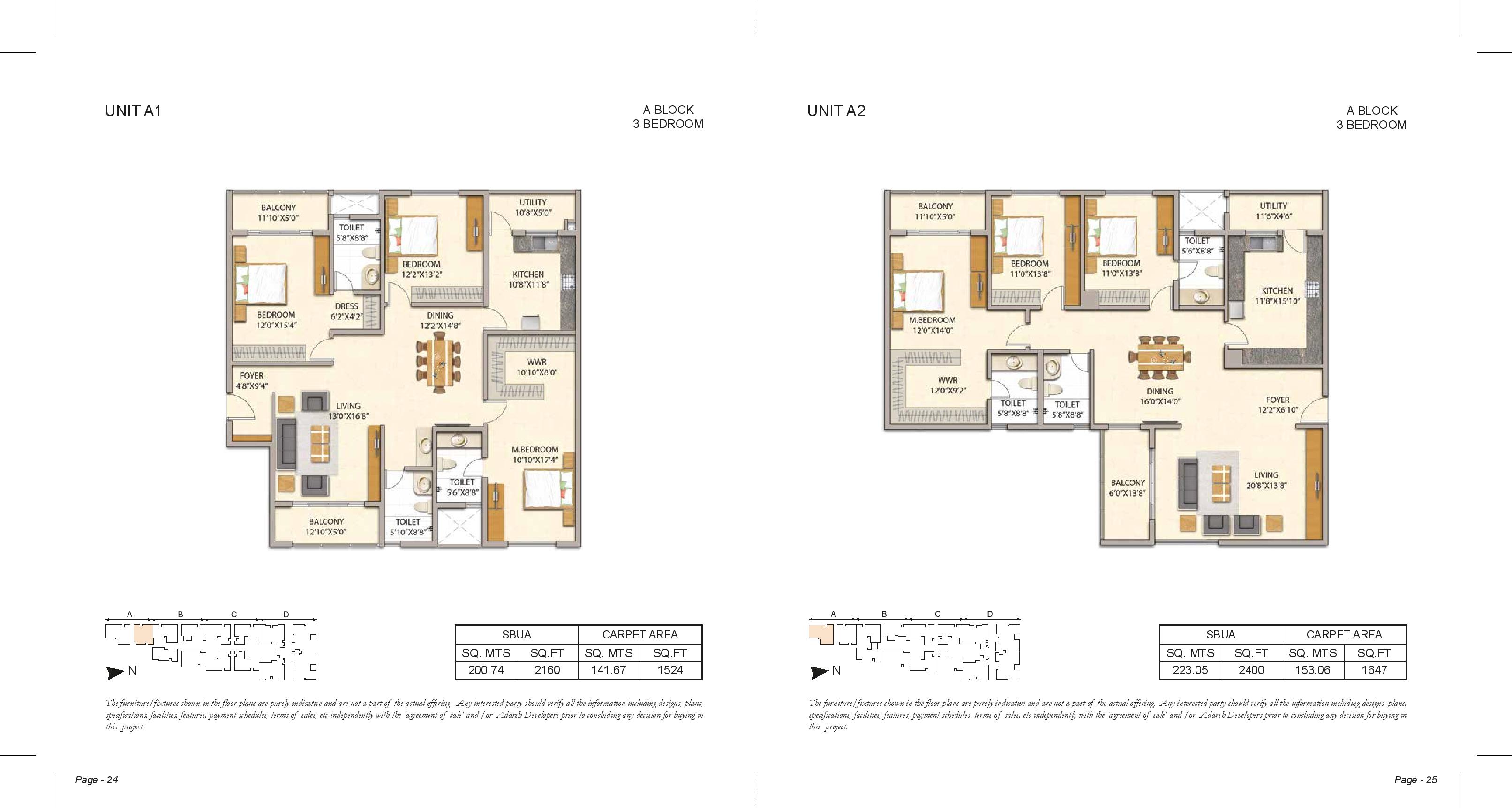 Adarsh Premia A Block 3bhk floor plans